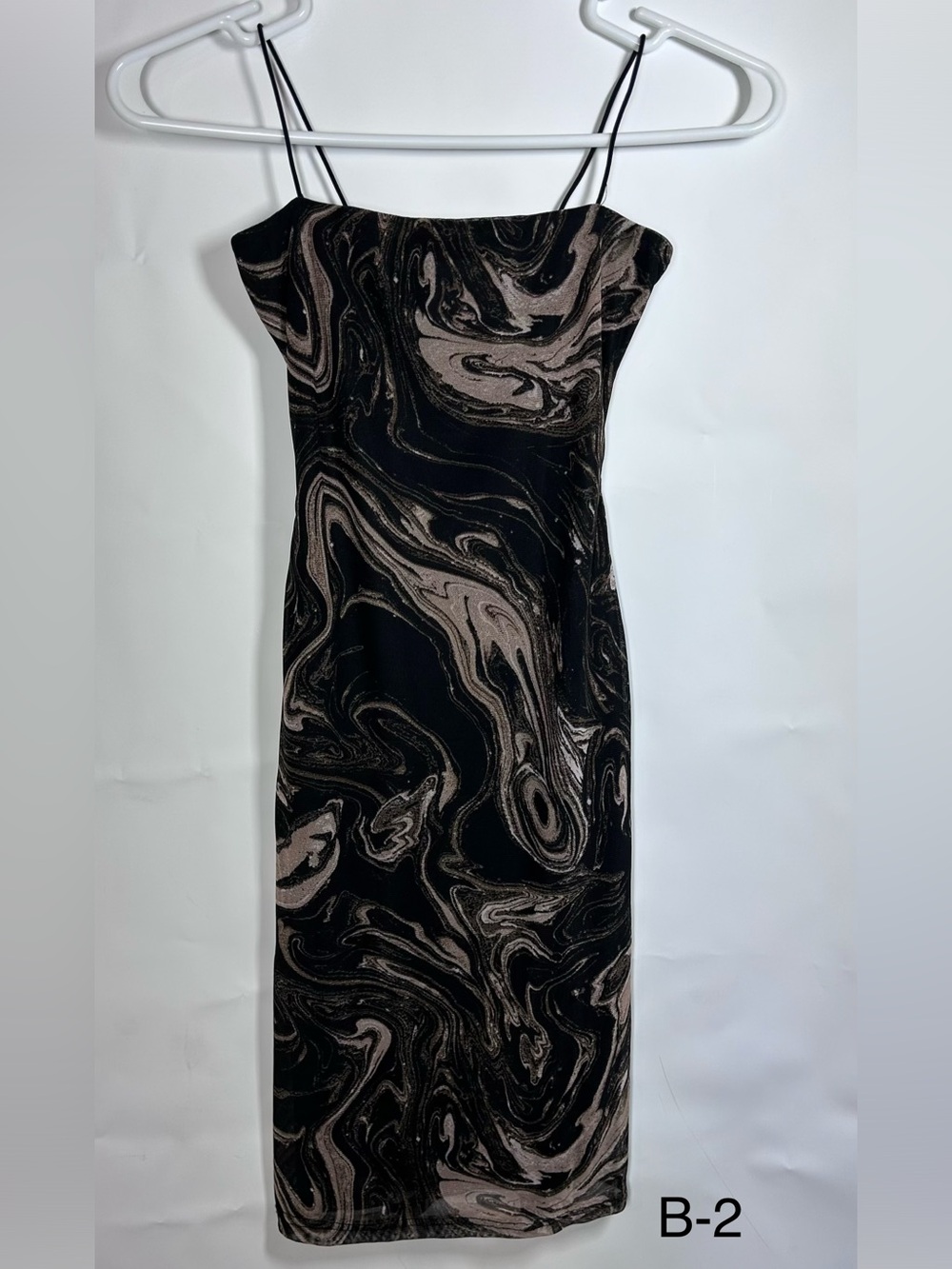 Windsor Black Taupe Marble Swirl Mesh Double Strap Bodycon Dress Small Y2K